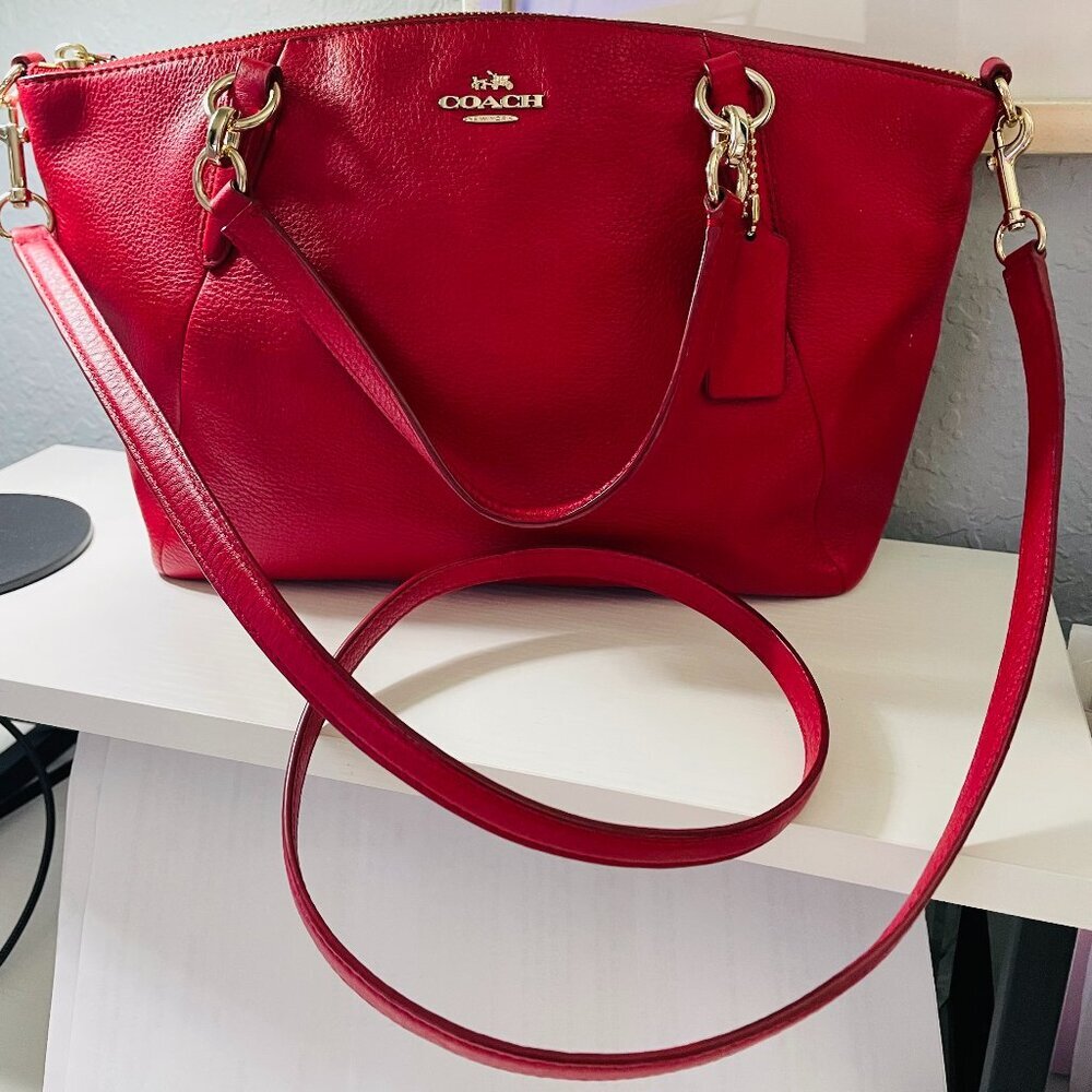 COACH Red Mini Bennett Satchel Crossbody Leather Bag